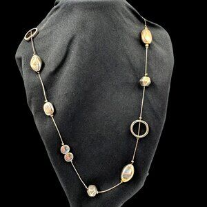 Silver Tone Station Style Necklace Silver Tone Acrylic Beads & Circular Accents